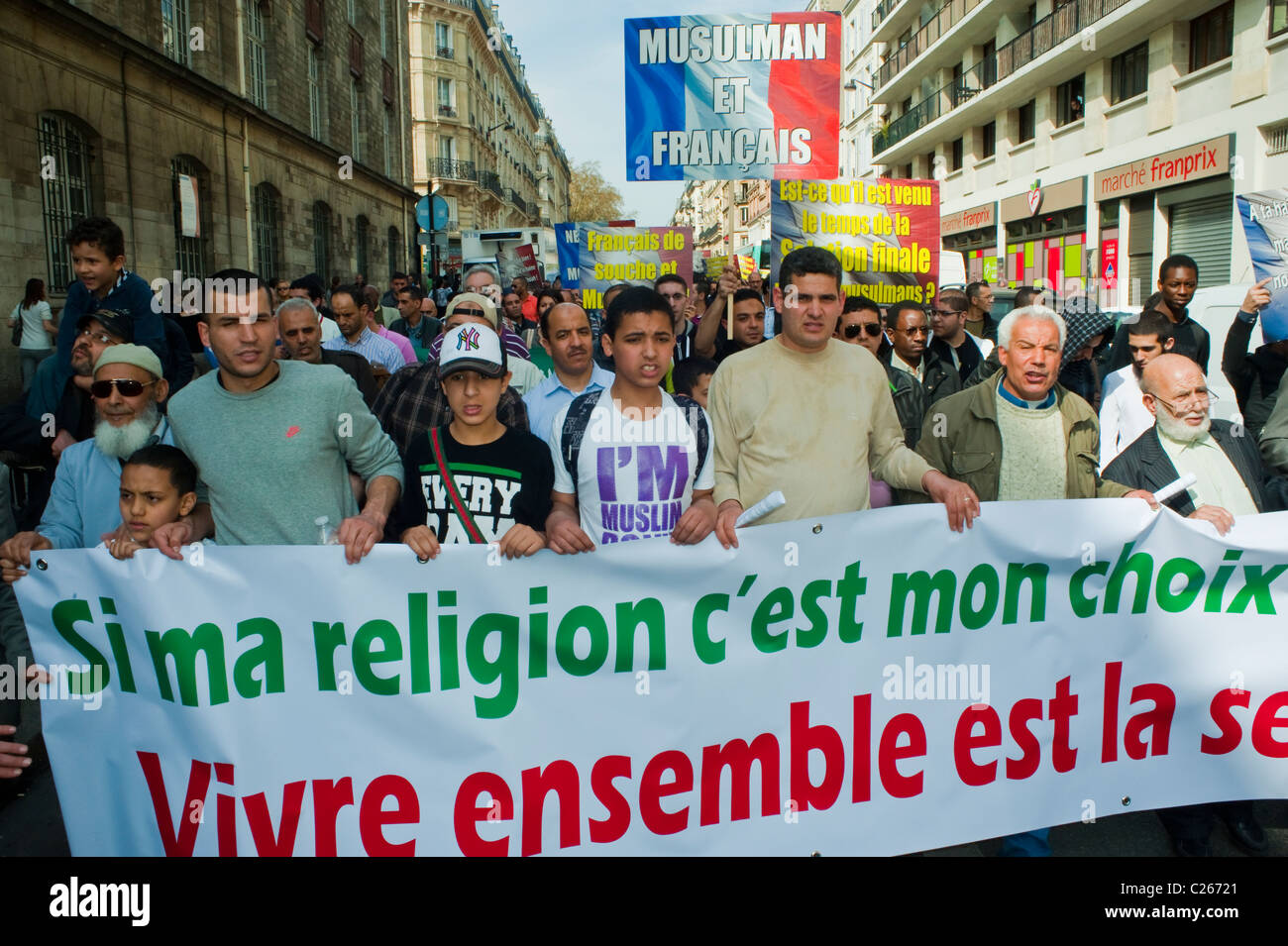 Paris, France, Muslim Groups Demonstrating Against Islamophobie, Banner, anti discrimination Stock Photo