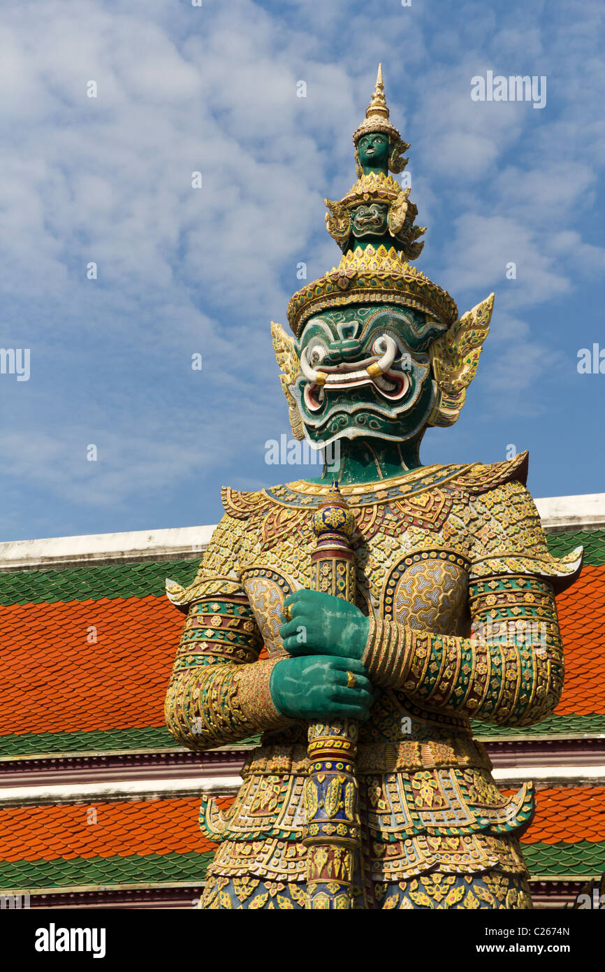 Green Guardian Statue at the Grand Palace and Wat Phra Kaew in Bangkok, Thailand Stock Photo