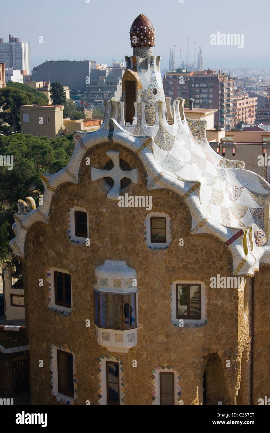 Barcelona, Spain. Entrance pavilion to the Parc Guell. Stock Photo