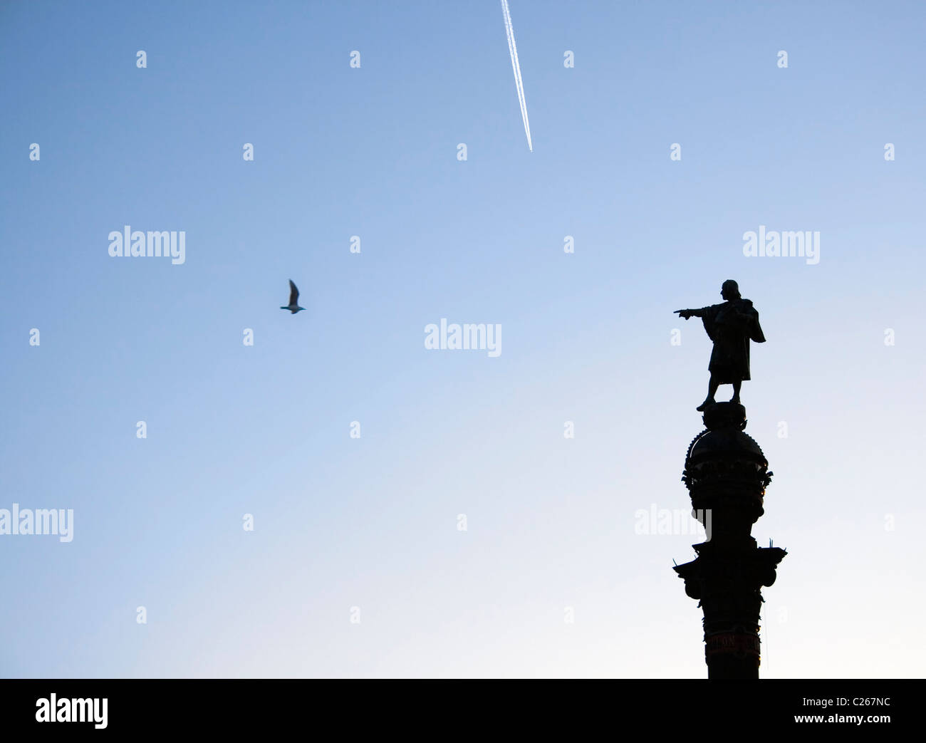 Barcelona, Spain. Silhouette of The Columbus Monument. Stock Photo