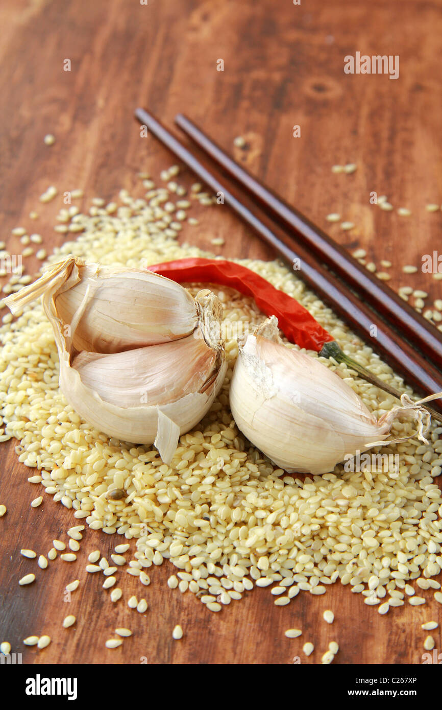 sesame seeds, garlic, chili Asian Still Life Stock Photo Alamy