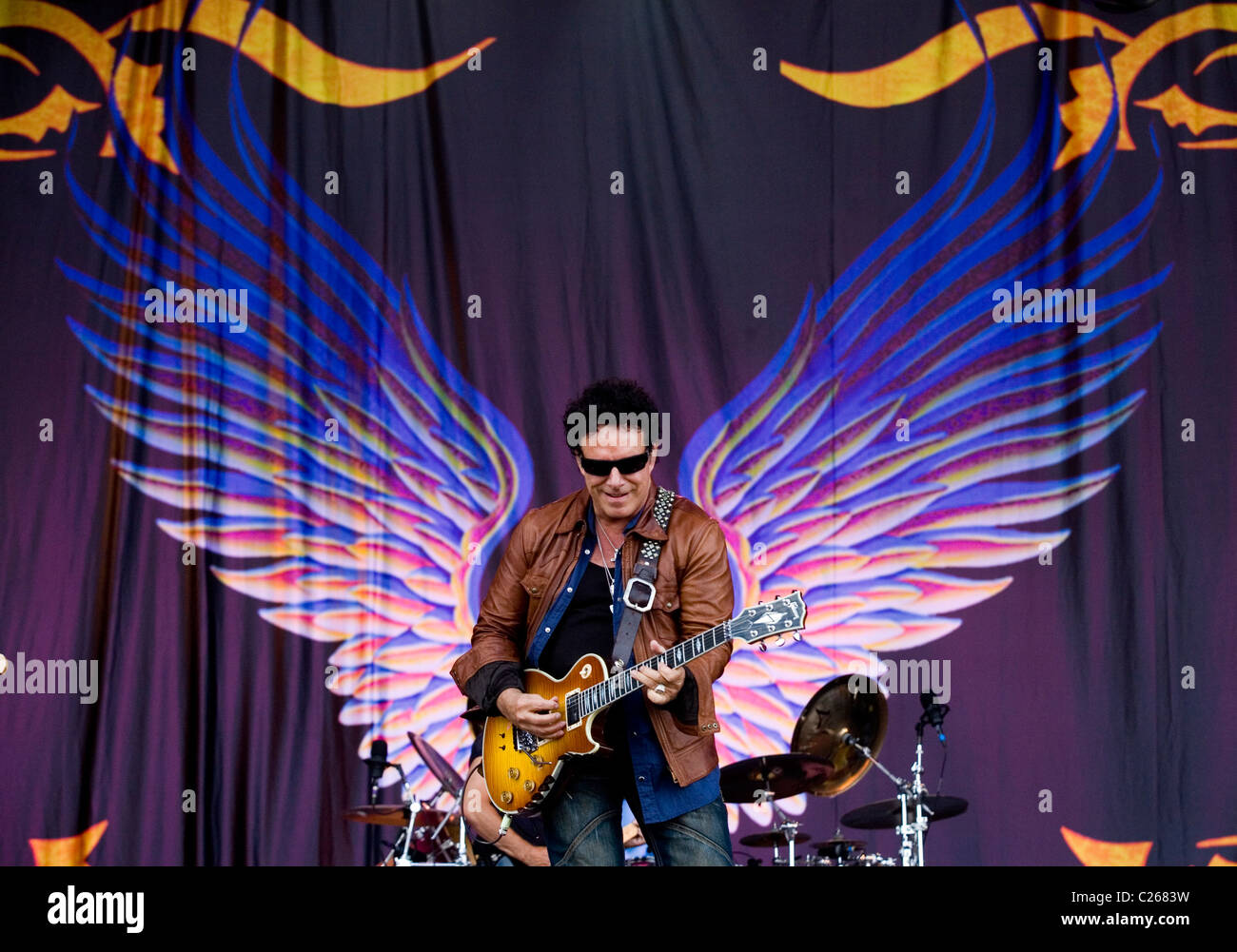 Guitarist Neal Schon performs with Journey on the Main Stage at Download Festival in Castle Donnington, Leicestershire. Stock Photo