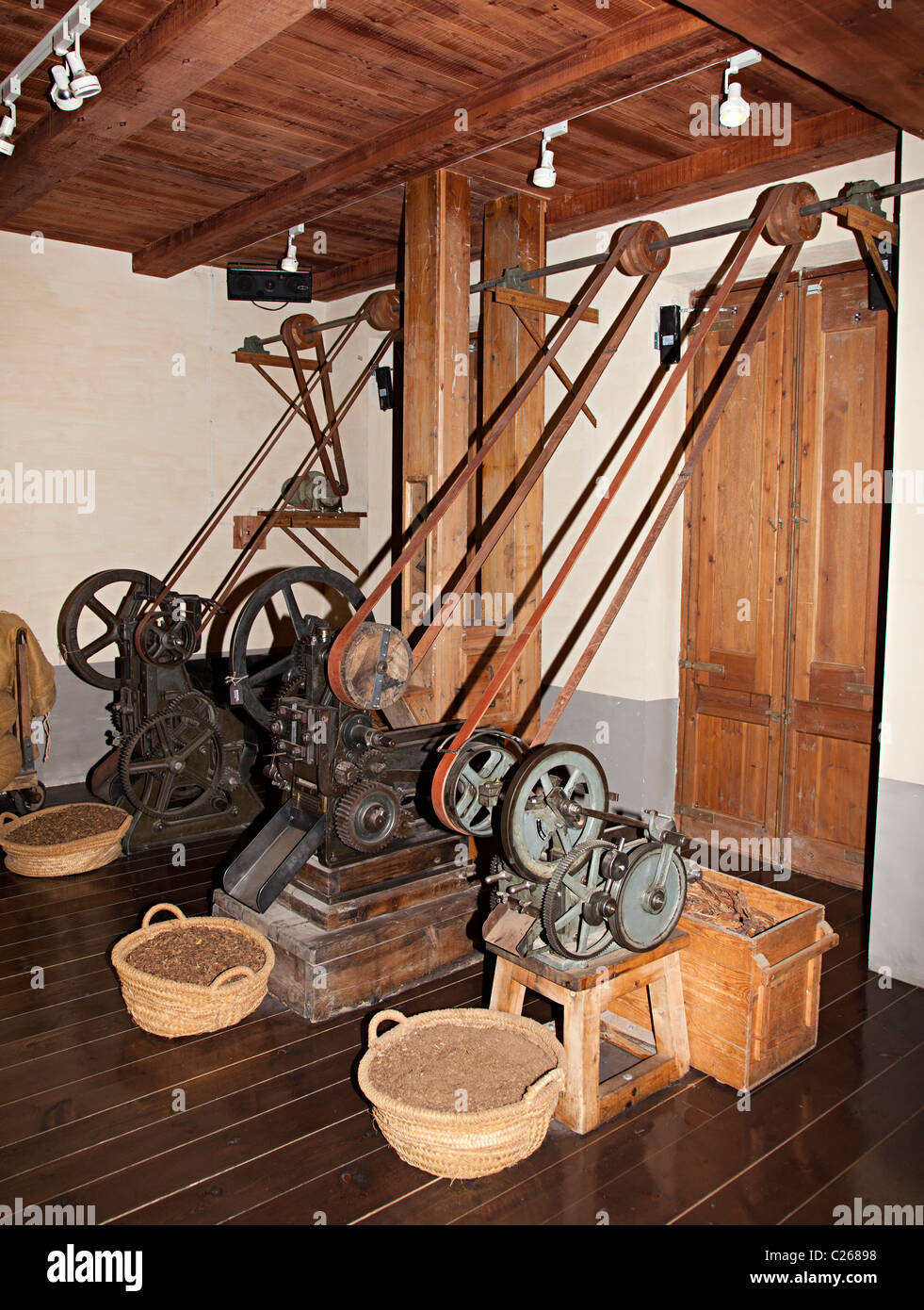 Grinding machines for tobacco leaves Museu del Tabac tobacco museum Sant  Julia de Loria Andorra Stock Photo