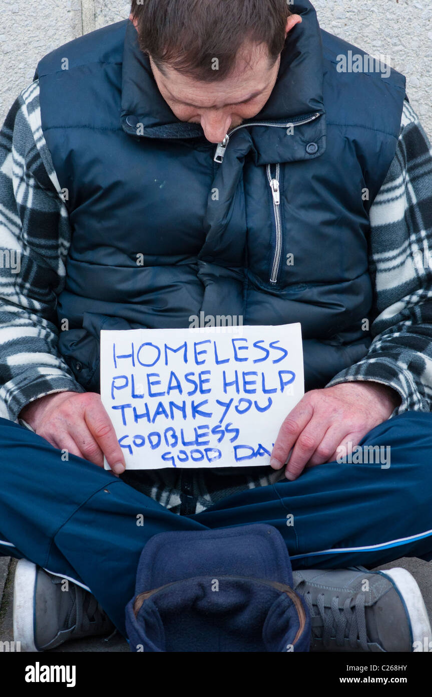 Homeless man at Southbank, London, England. Stock Photo