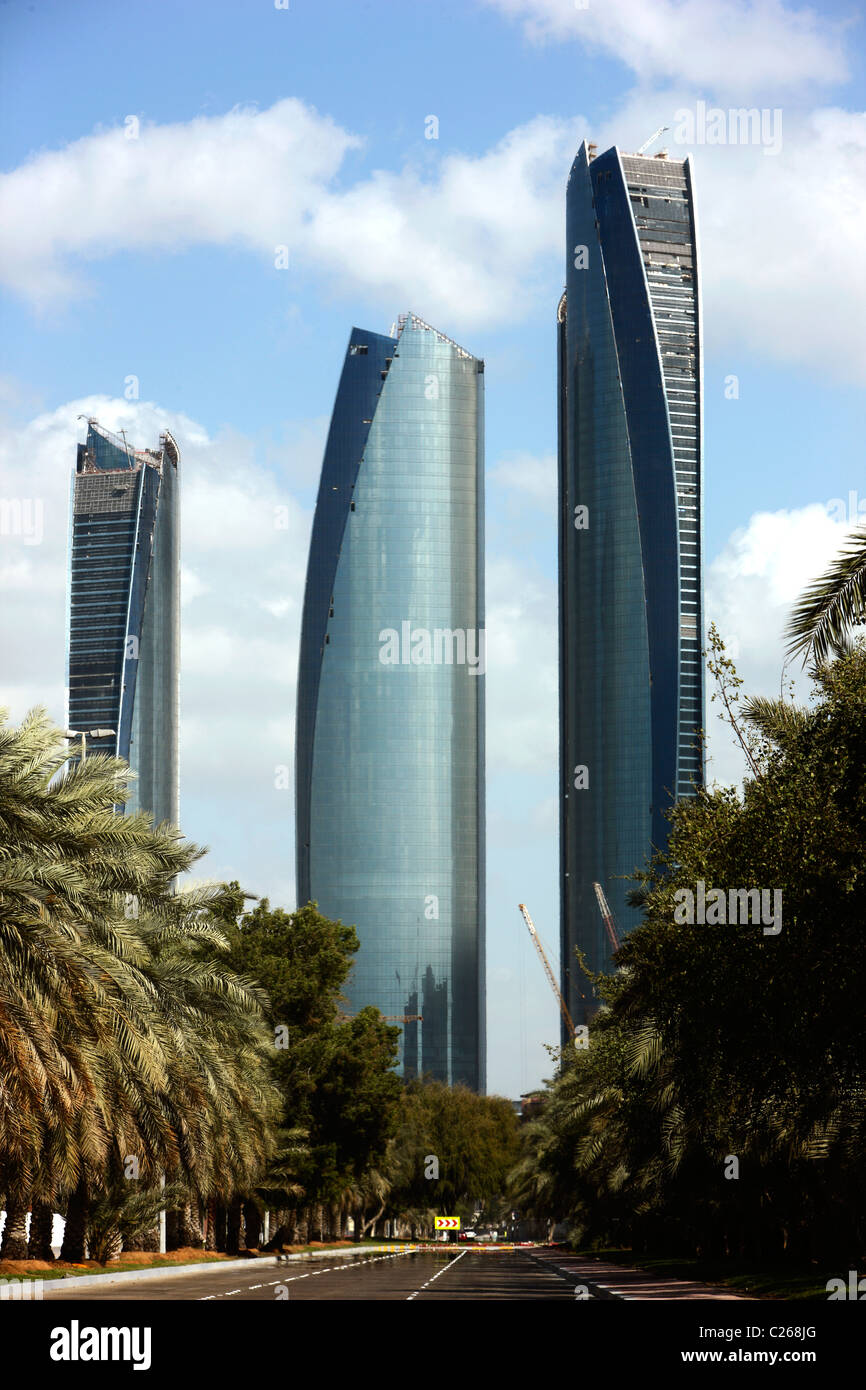 Etihad Towers, office and hotel building, city center of Abu Dhabi, capital of United Arab Emirates. Stock Photo
