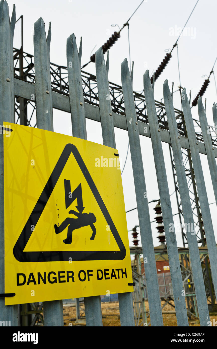 A Danger of Death sign outside an electricty substation Stock Photo
