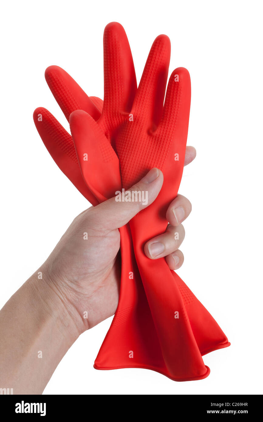 Red Rubber Glove with white background Stock Photo Alamy