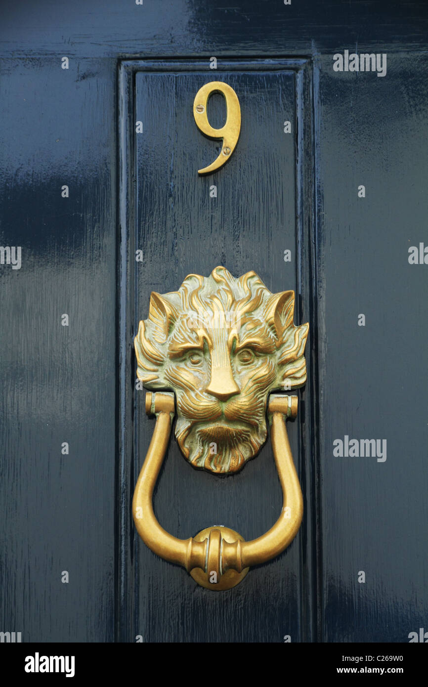 Brass door furniture on a front door Stock Photo Alamy