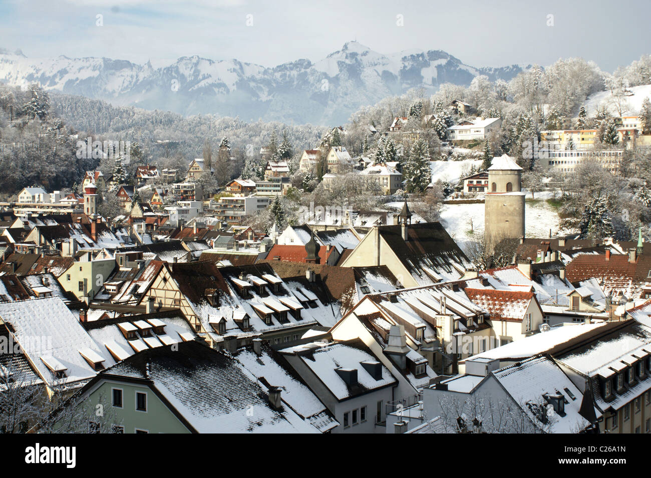 SONY DSC Austria medieval town in winter. Rooftops covered with snow Stock  Photo - Alamy