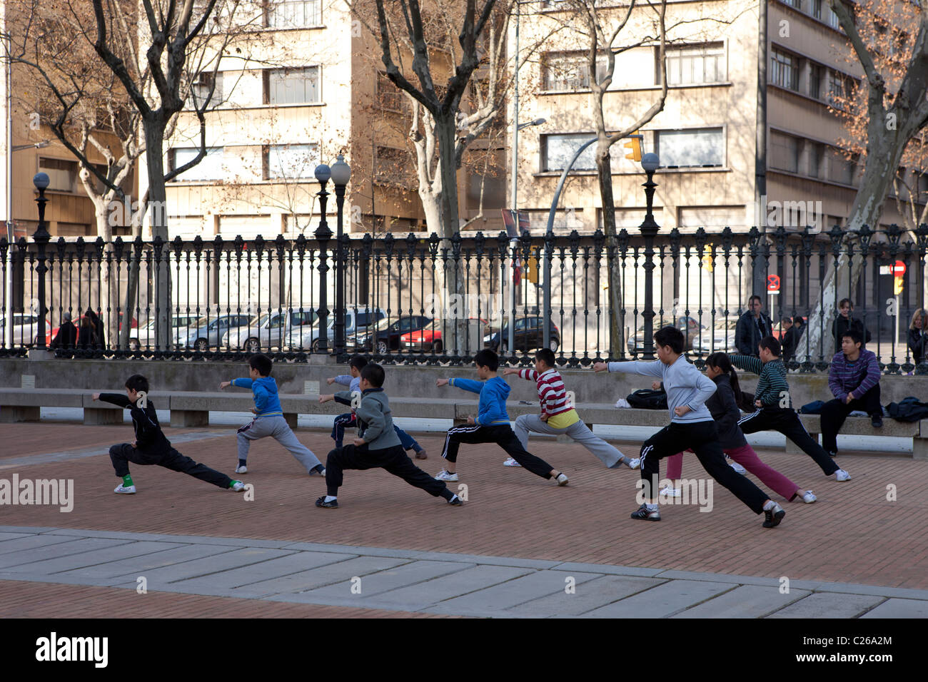 Martial arts coaching in Ciudadela or Ciutatdella park, Barcelona, Spain Stock Photo