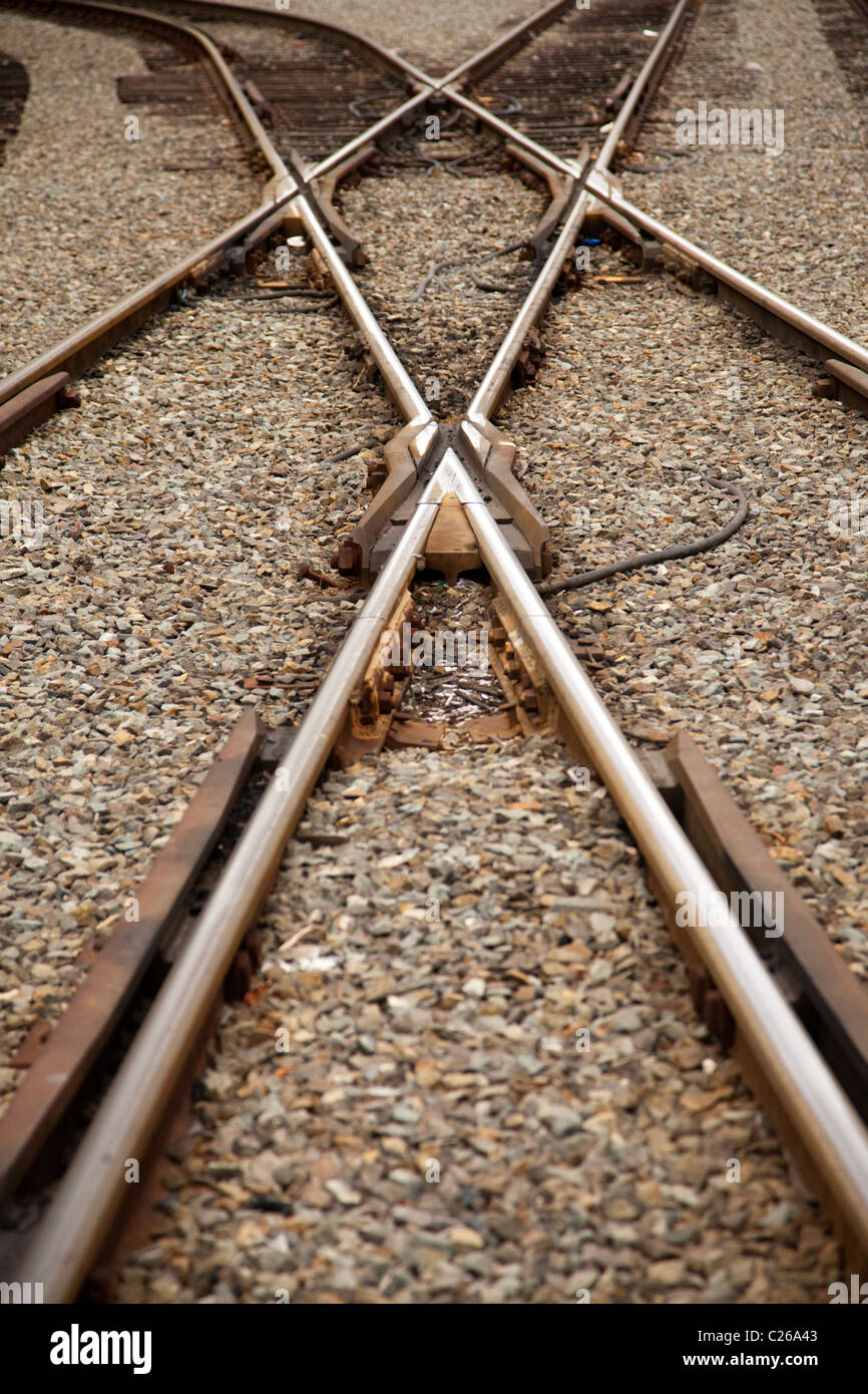 Rail tracks crossing Stock Photo Alamy