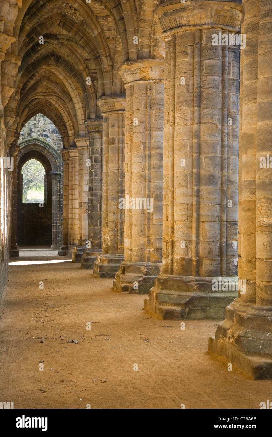 The Nave Aisle part of the interior ruins of Kirkstall Abbey, a Cistercian Monastery at Kirkstall Leeds West Yorkshire UK Stock Photo