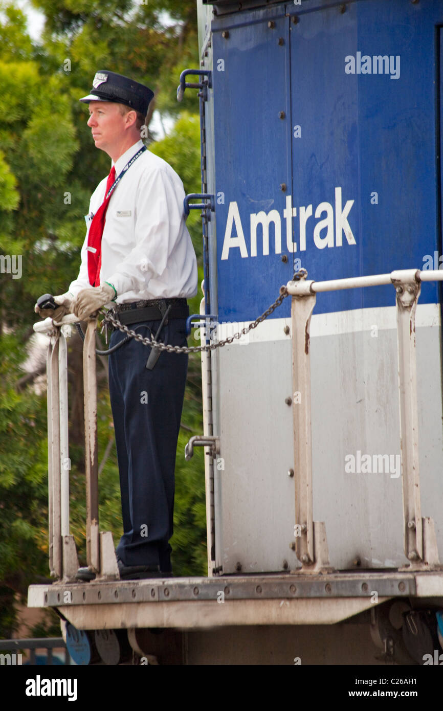 Amtrak railroad conductor Stock Photo Alamy