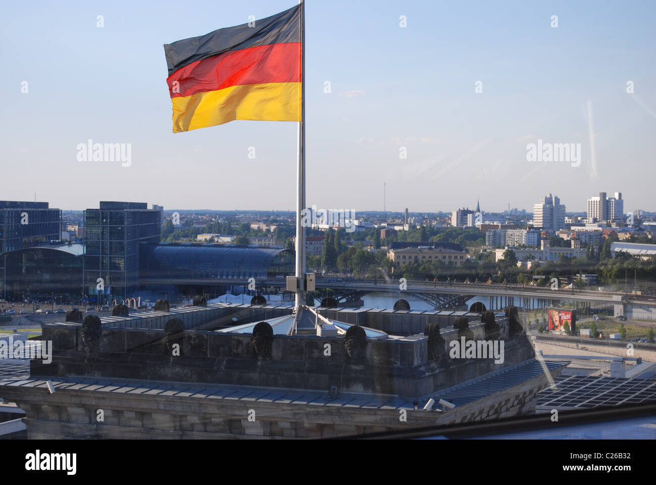 German flag by the Reichstag building Stock Photo