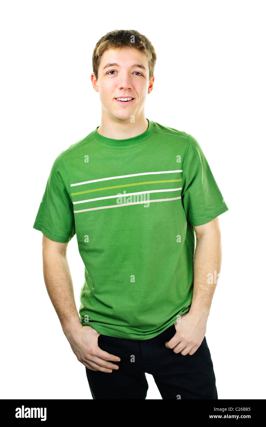 Happy young man standing isolated on white background Stock Photo - Alamy