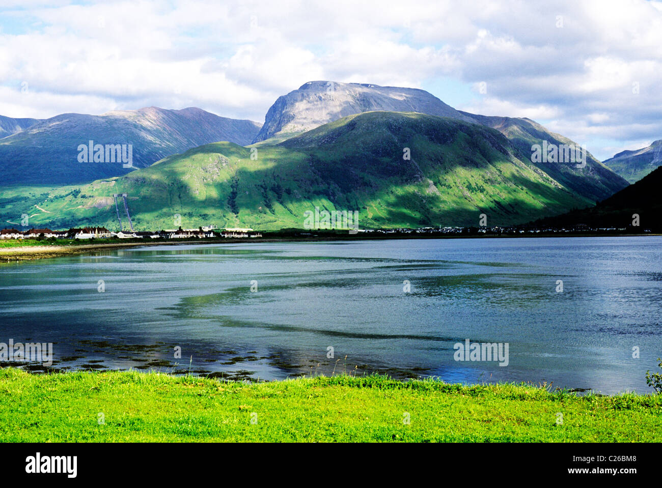 Ben Nevis and Fort William, Scotland, from Corfach Scottish mountain mountains UK Loch Eil lochs Stock Photo