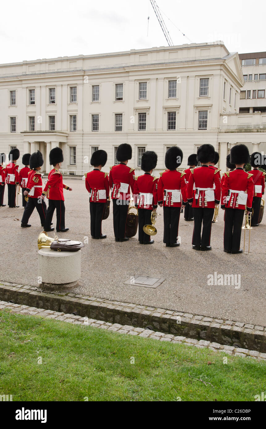 Inspection of the band of The Welsh Guards,  Wellington Barracks,  Birdcage Walk , Westminster, London Uk. Stock Photo