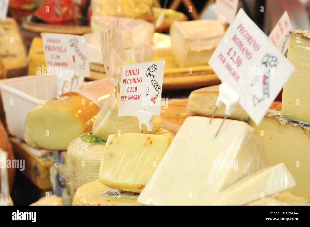Italian cheese at Greenwich market, London, UK. Stock Photo