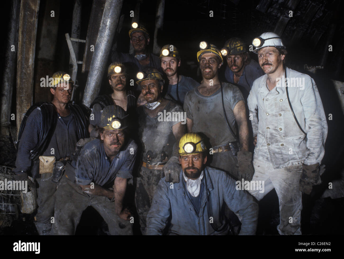 Coal miners underground Rhur mine Germany 1980s 80s HOMER SYKES Stock Photo