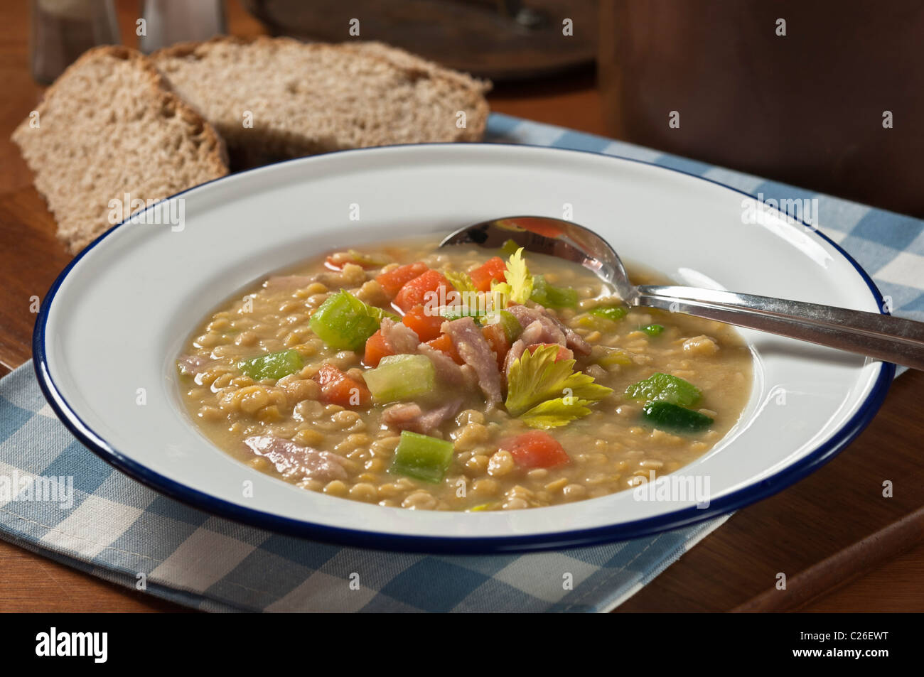 London Particular soup. Ham and yellow pea soup Stock Photo