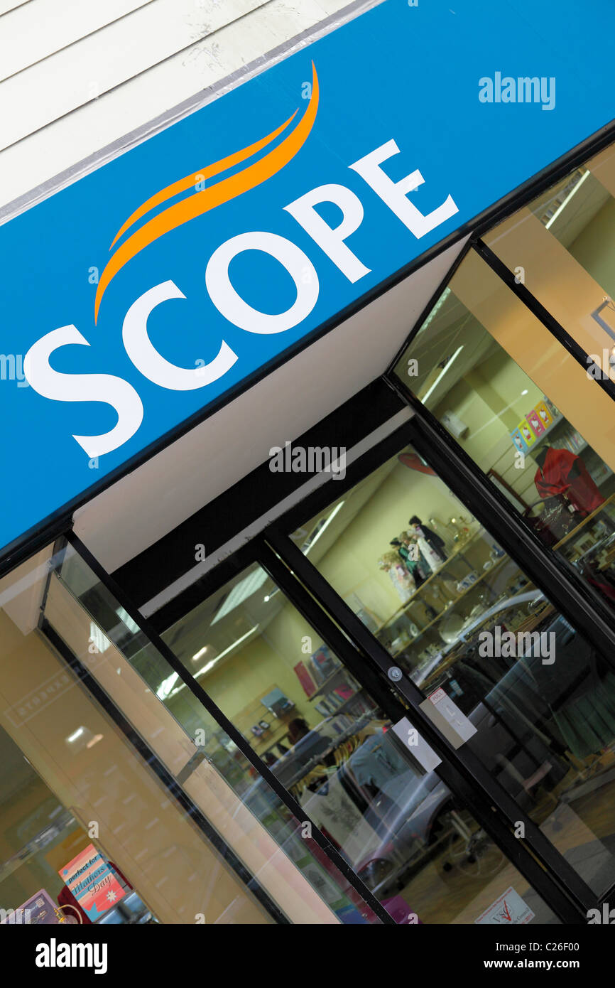 SCOPE, the high street charitable shops associated with cerebral palsy and set up to help adults and children with the disability Stock Photo
