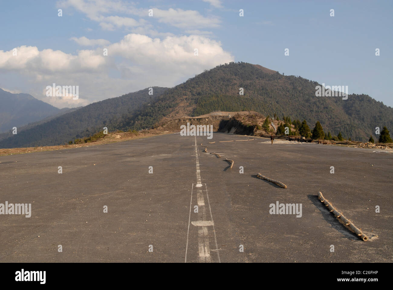 Construction work at the new Runway / Airport above Trashigang, East Bhutan Stock Photo