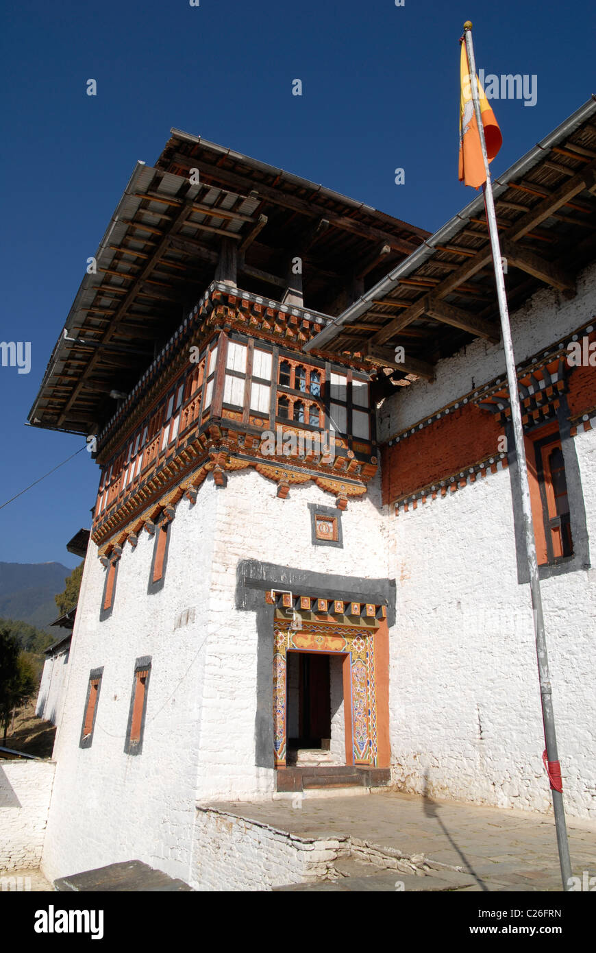 Entrance of Jakar Dzong, Bumthang, Central Bhutan Stock Photo