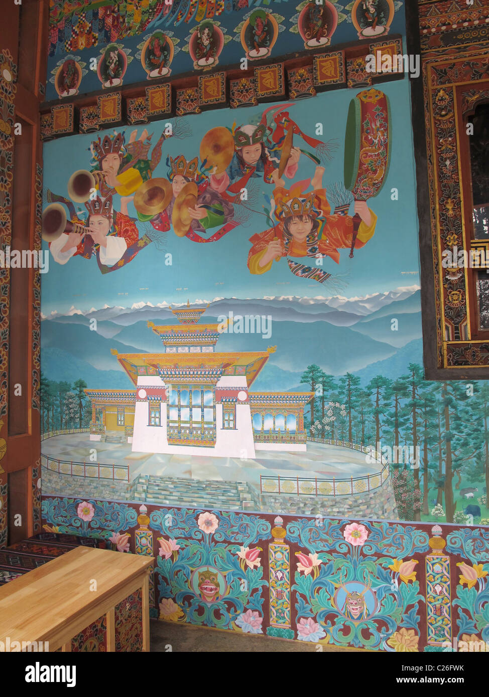 Modern paintings at the monastery at Dochula Pass, Bhutan Stock Photo