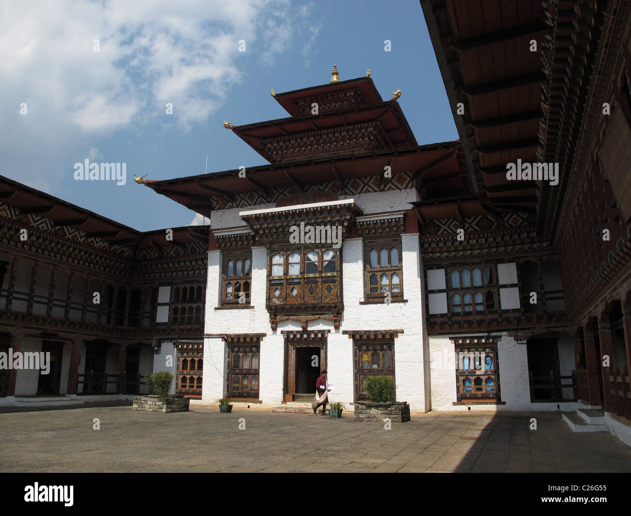 Courtyard of the Dzong in Trashi Yangtse, Northeast Bhutan Stock Photo