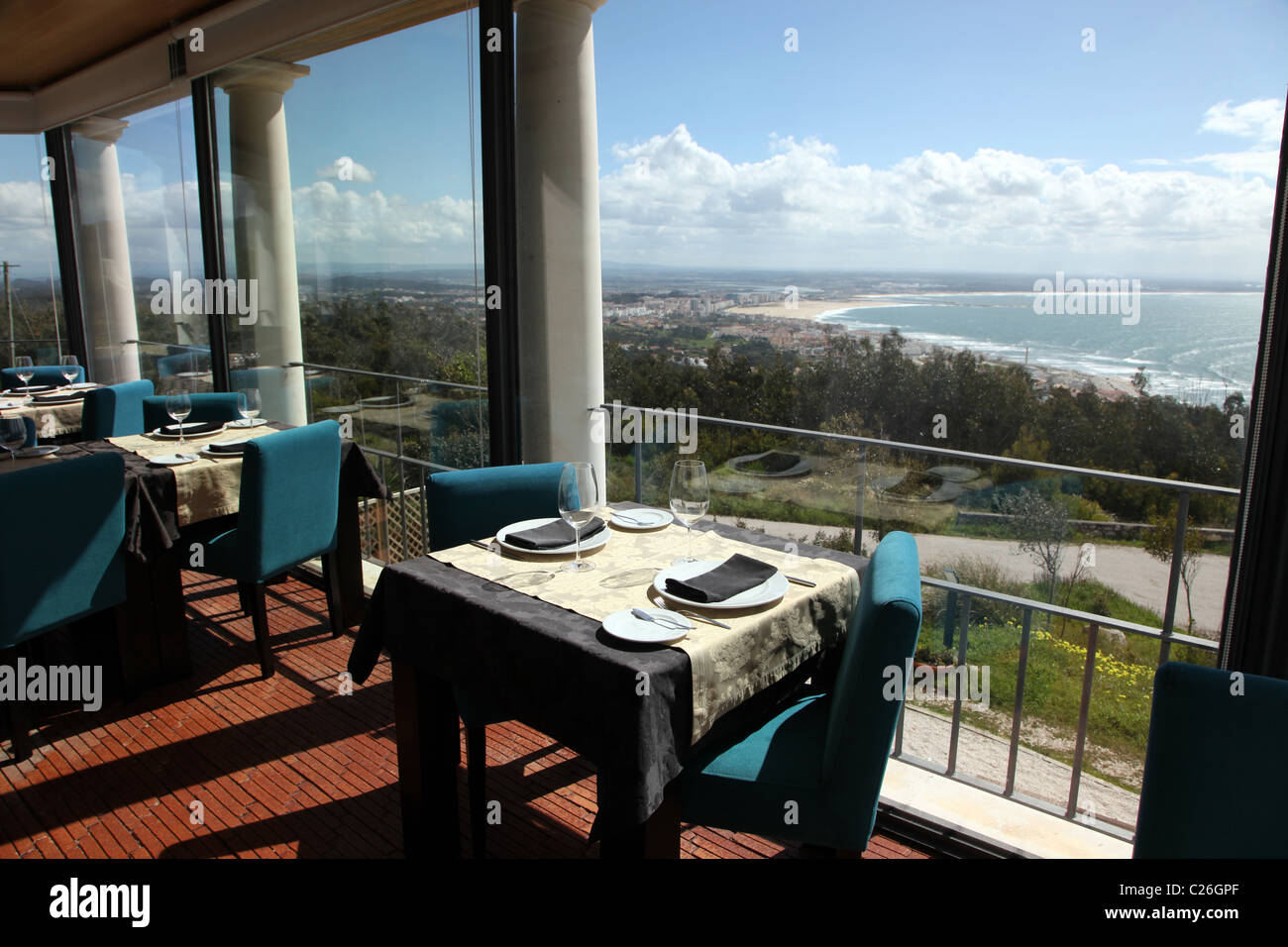 view of Figueira da Foz from Abrigo sa Montanha Restaurant, Portugal Stock Photo