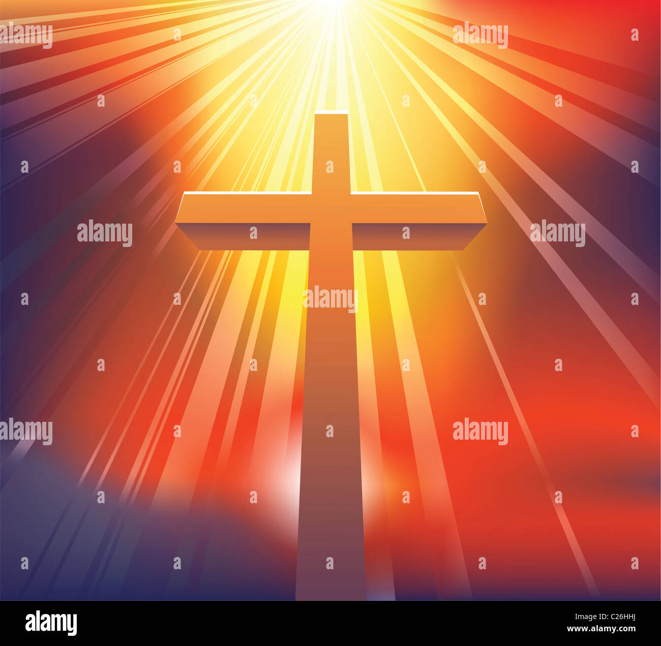 An awesome dramatic Christian cross bathed in light Stock Photo