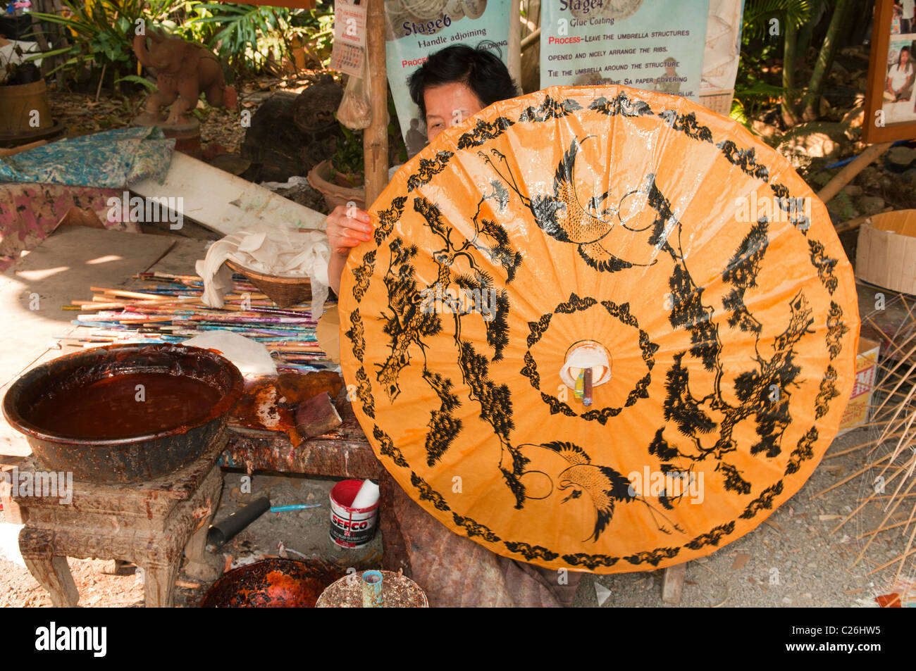 making bamboo umbrellas at the Bo Sang Umbrella Village near Chiang Mai