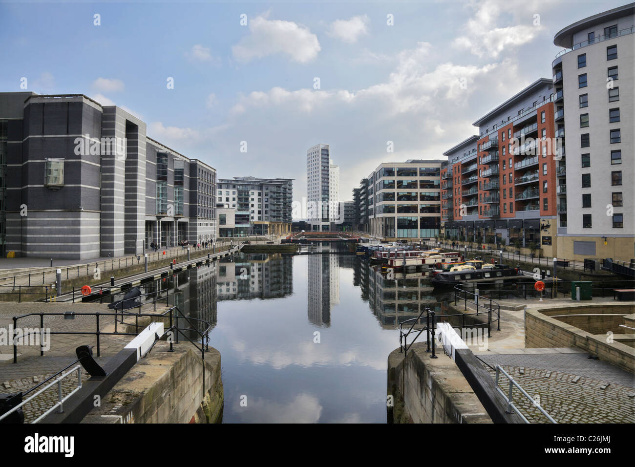 Clarance Dock Leeds showing the offices and restaurants around the dock