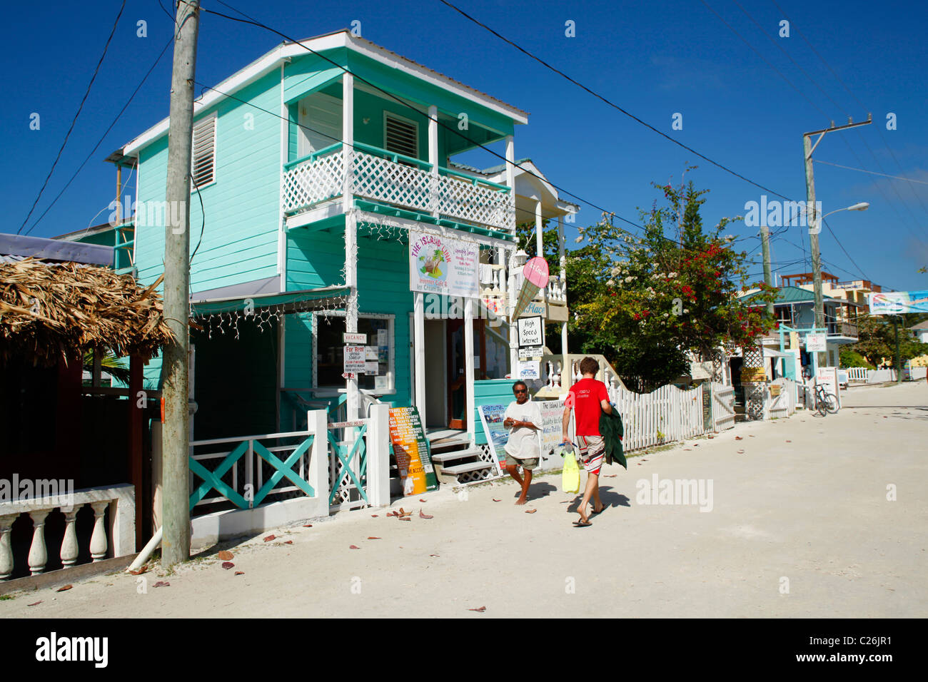Main Street on Caye Caulker island Belize Stock Photo