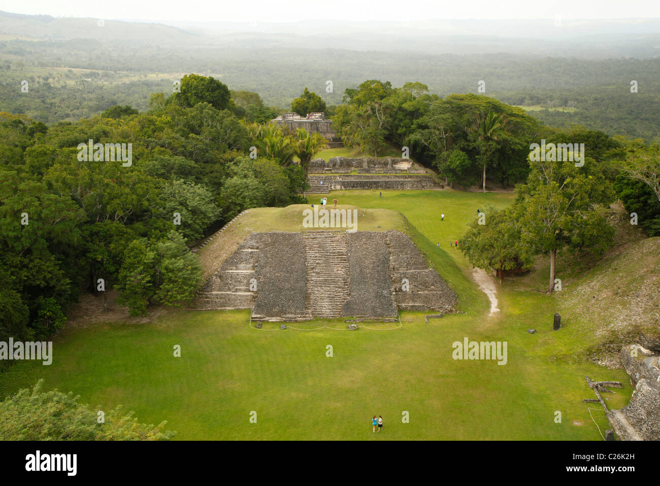 View from El Castillo pyramid in the ruined city of Xunantunich near San Ignacio in Belize Stock Photo