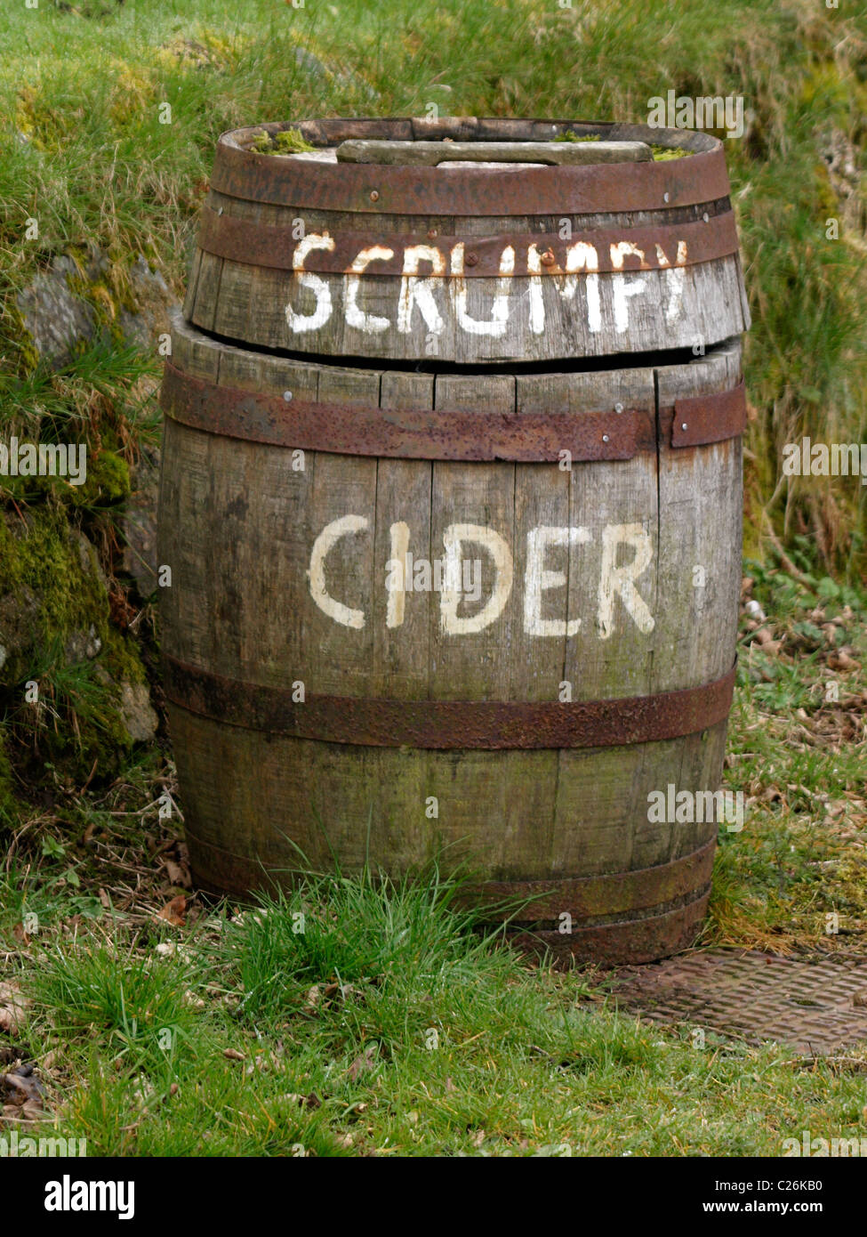 Old scrumpy Cider barrel, UK Stock Photo Alamy
