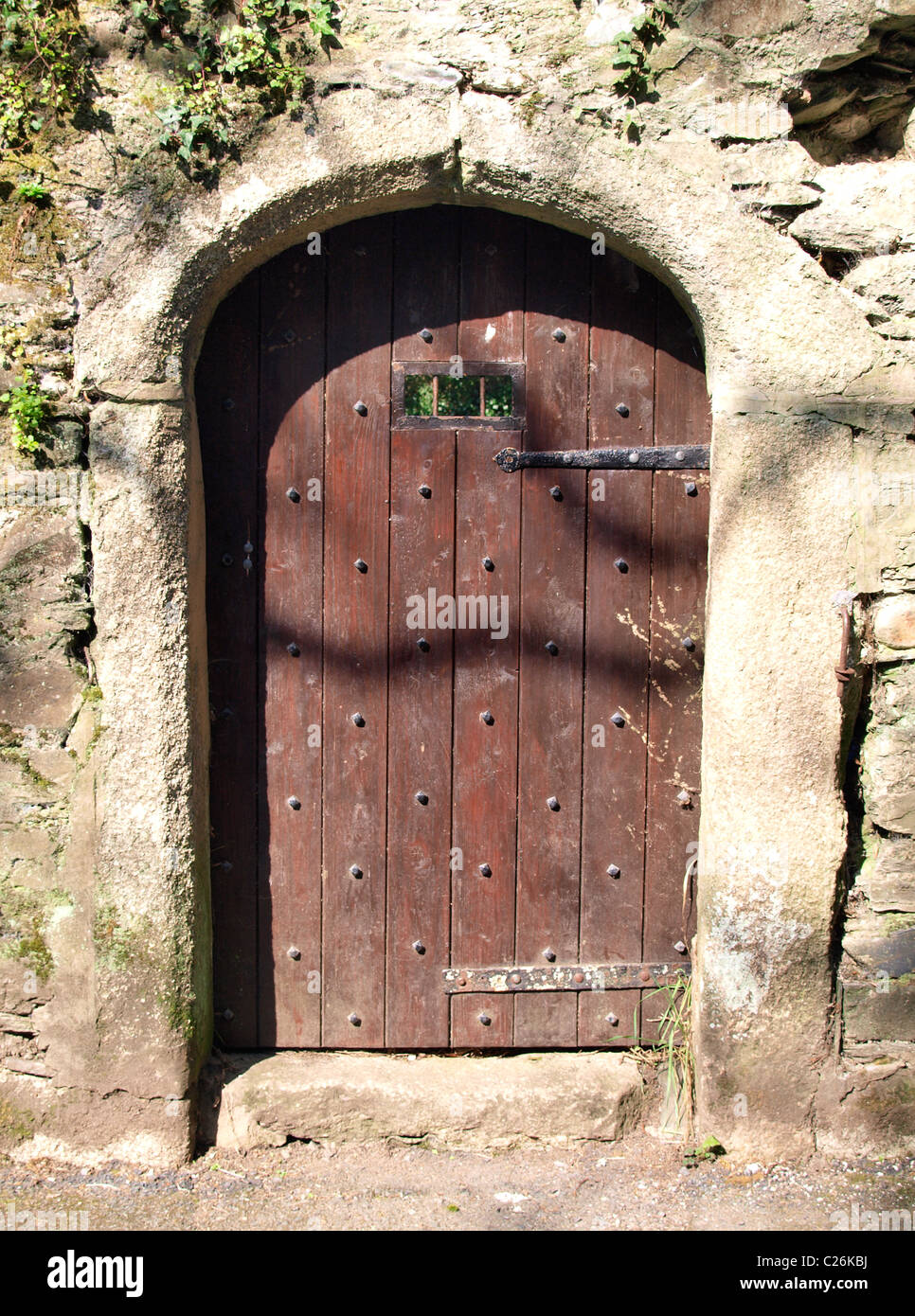Old rustic door in the outer wall of Abbey Still House, Tavistock, Devon, UK Stock Photo