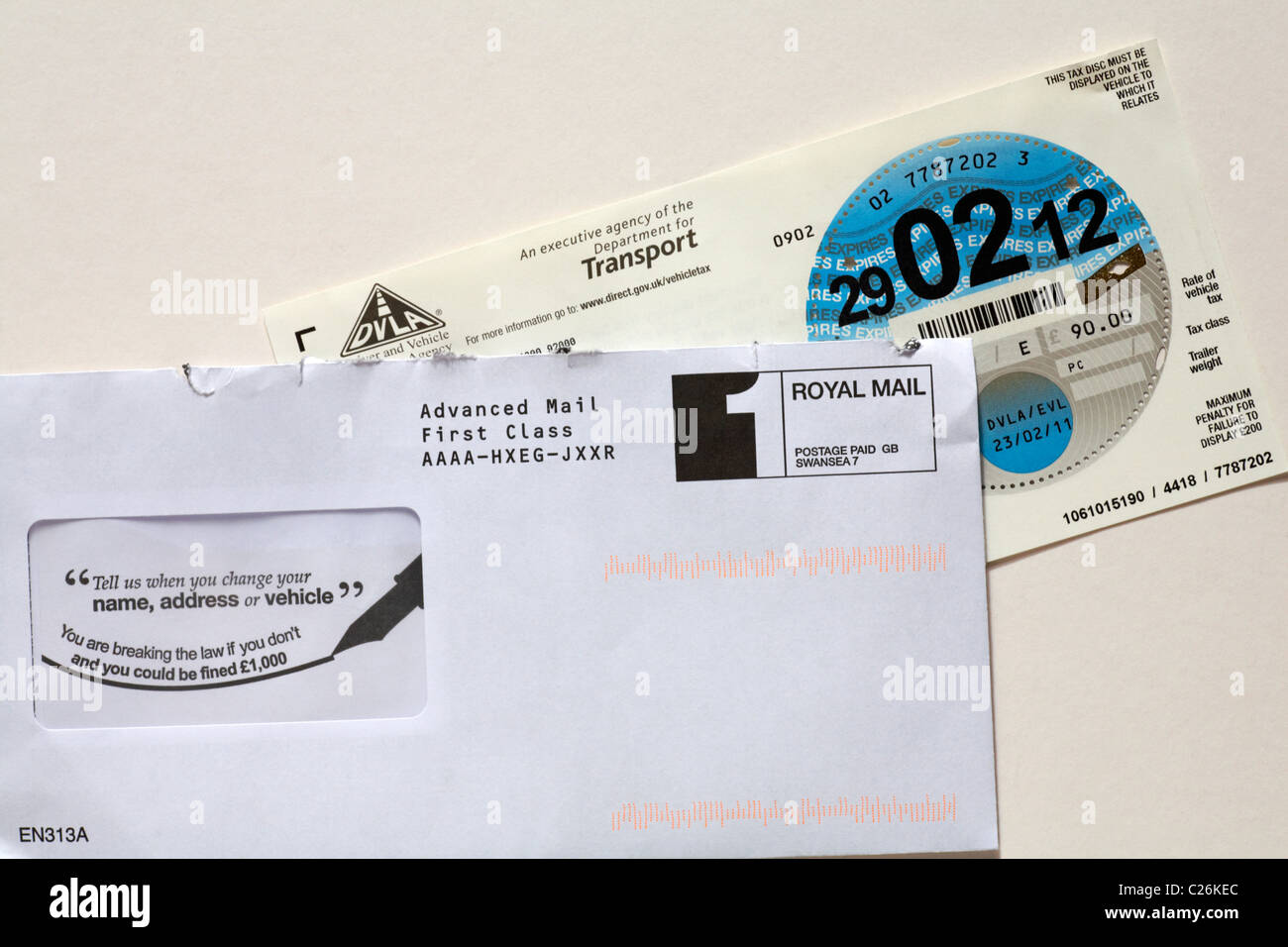 Replacement car tax disc received in post from DVLA as a result of