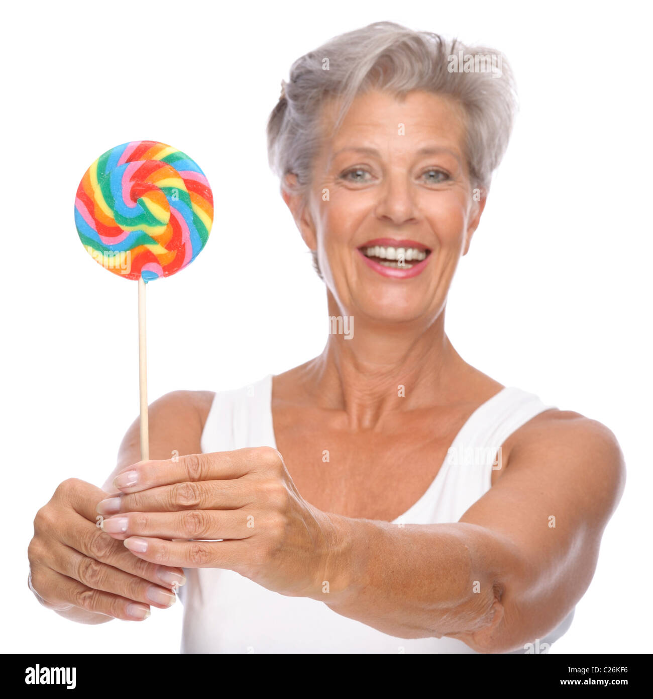 Full isolated portrait of a senior woman with lolly Stock Photo Alamy