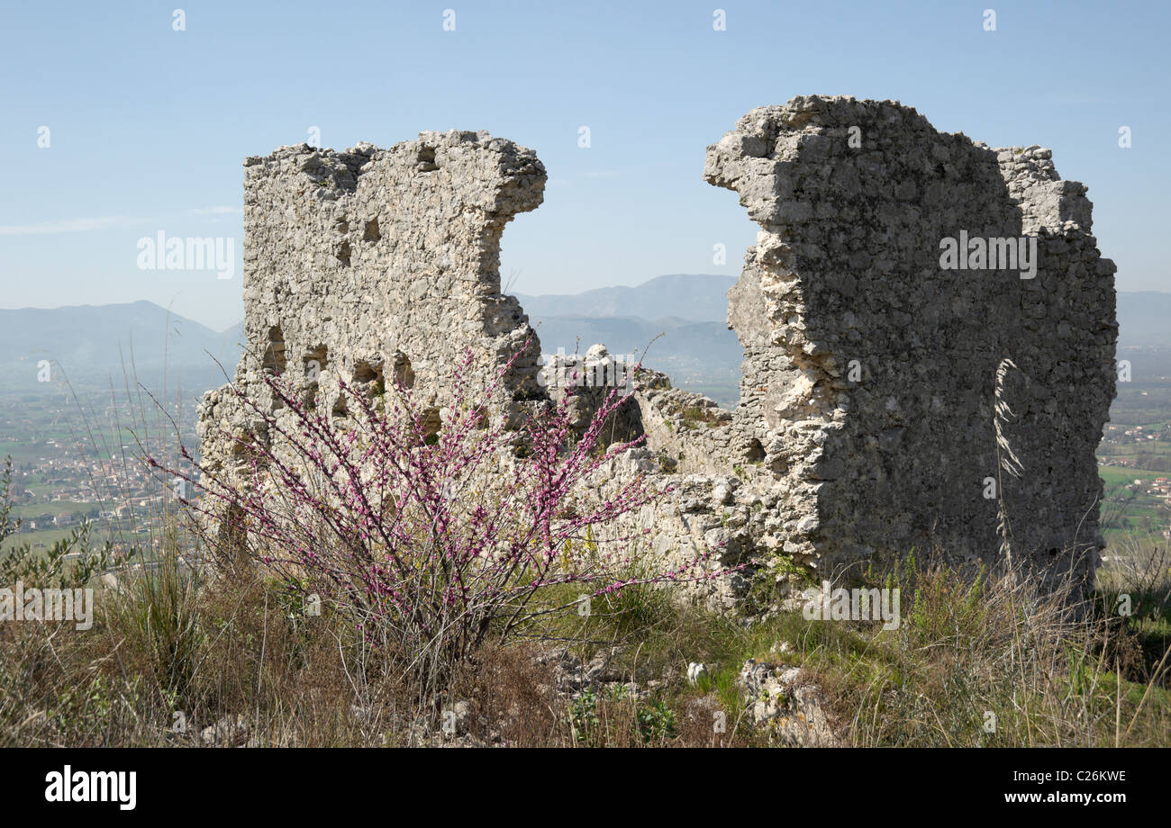 St Thomas Aquinas family castle ruins in Roccasecca, spring season. Stock Photo