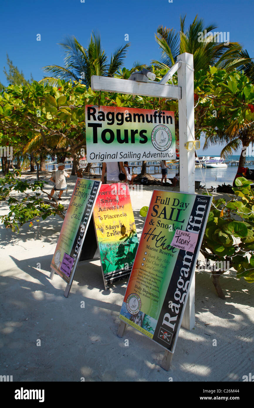 Diving fishing sailing and day trips on Caye Caulker beach Stock Photo