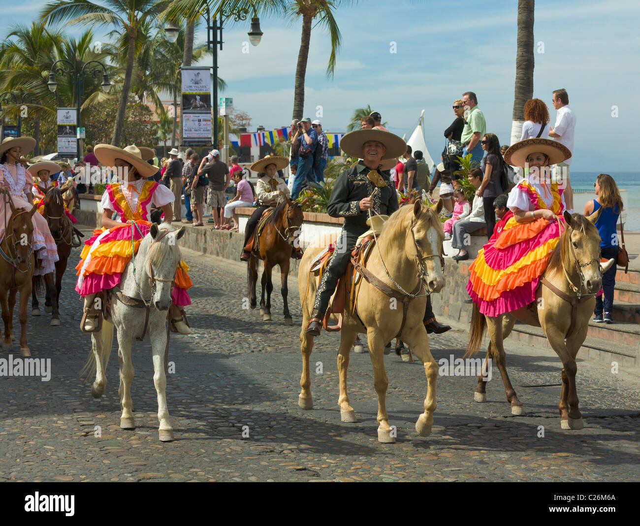 Mexican Charros Parade, Puerto Vallarta, Jalisco, Mexico Stock Photo