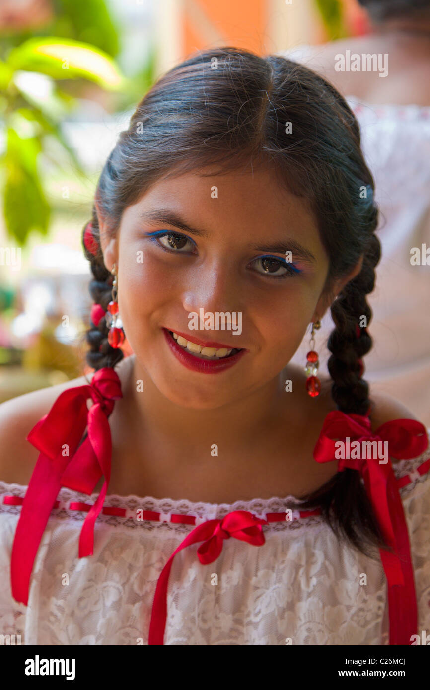 Mexican girl in local costume, Tuxtla Chico, Chiapas, Mexico Stock Photo