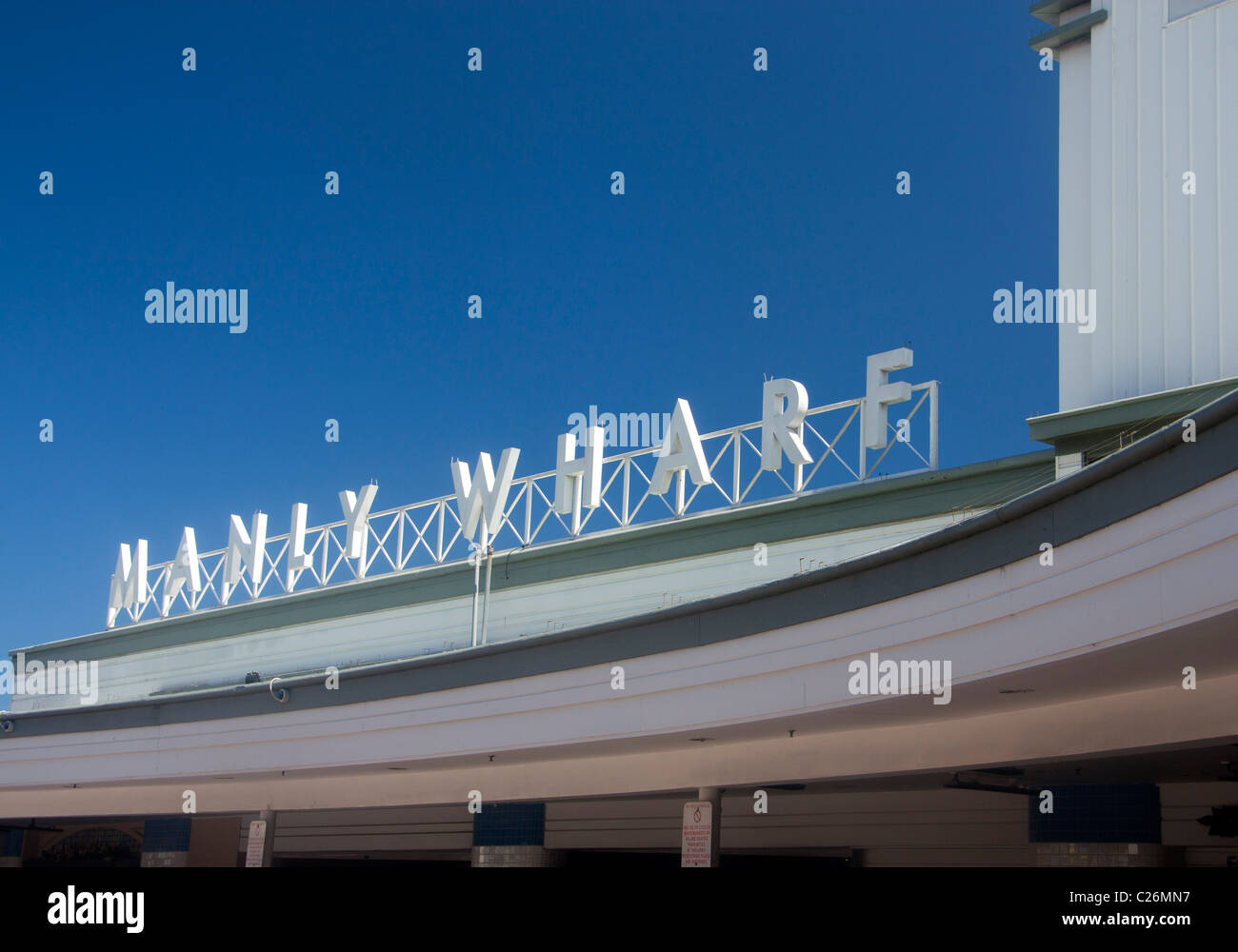 Art Deco sign at entrance to Manly Wharf ferry terminal Sydney NSW Australia Stock Photo