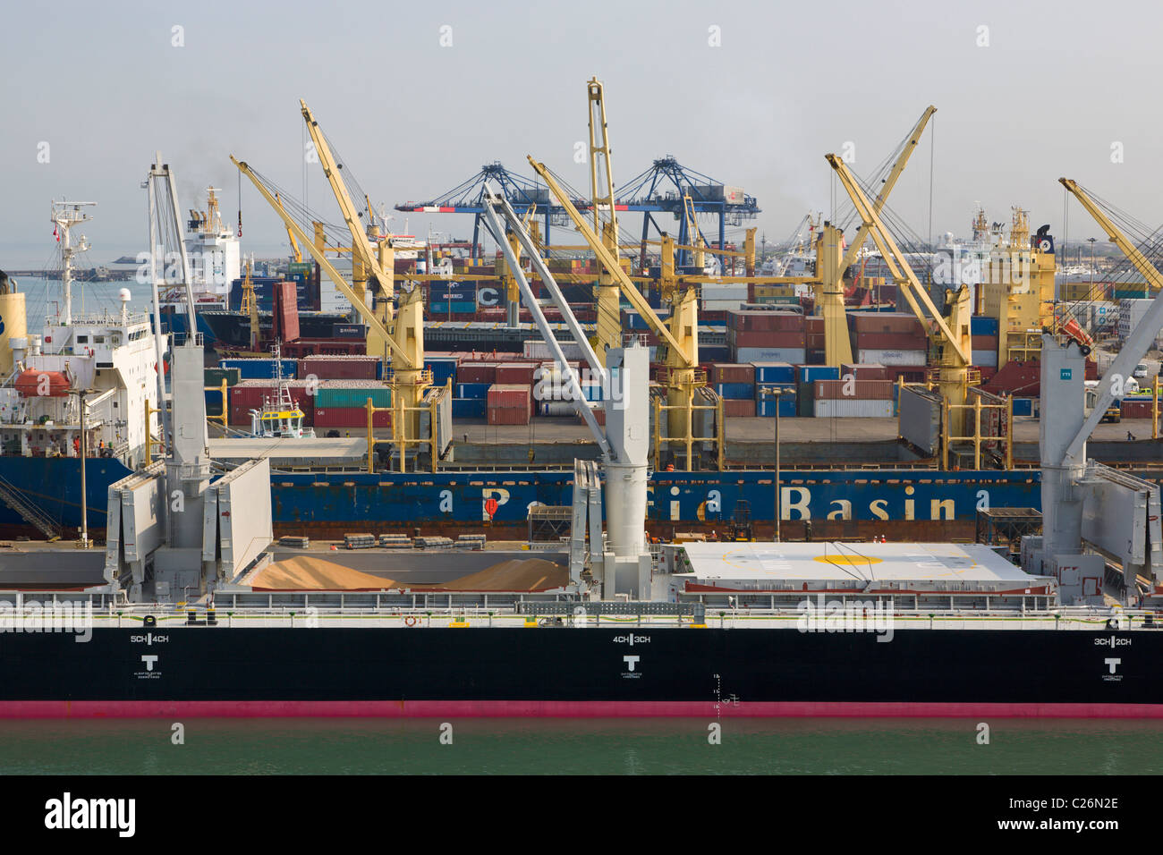 Cargo ship in the port of Callao, Lima, Peru Stock Photo