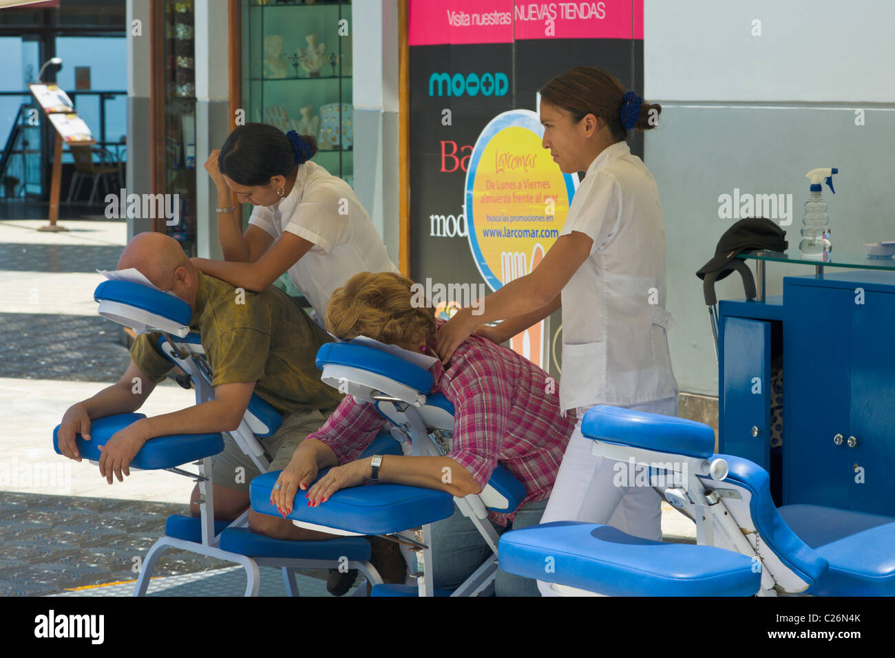 People having a massage in Larcomar Chopping Centre, Miraflores, Lima, Peru Stock Photo