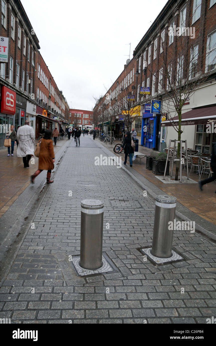 Rising bollards at the entrance to a pedestrians road in Kingston Upon Thames, London, UK. Stock Photo