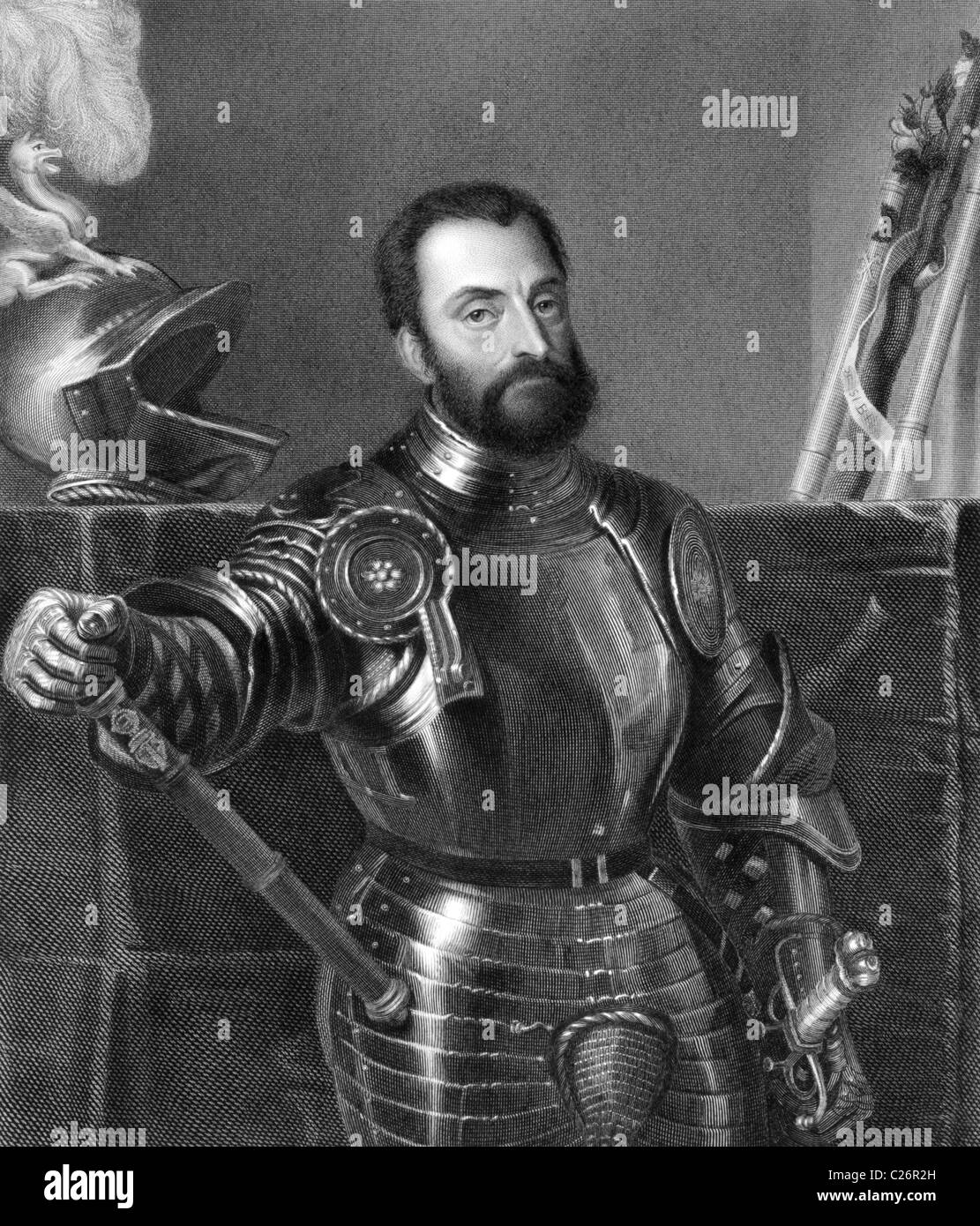 Francesco Maria I della Rovere (1490-1538) on copper engraving from 1841. Italian mercenary warlord and Duke of Urbino. Stock Photo