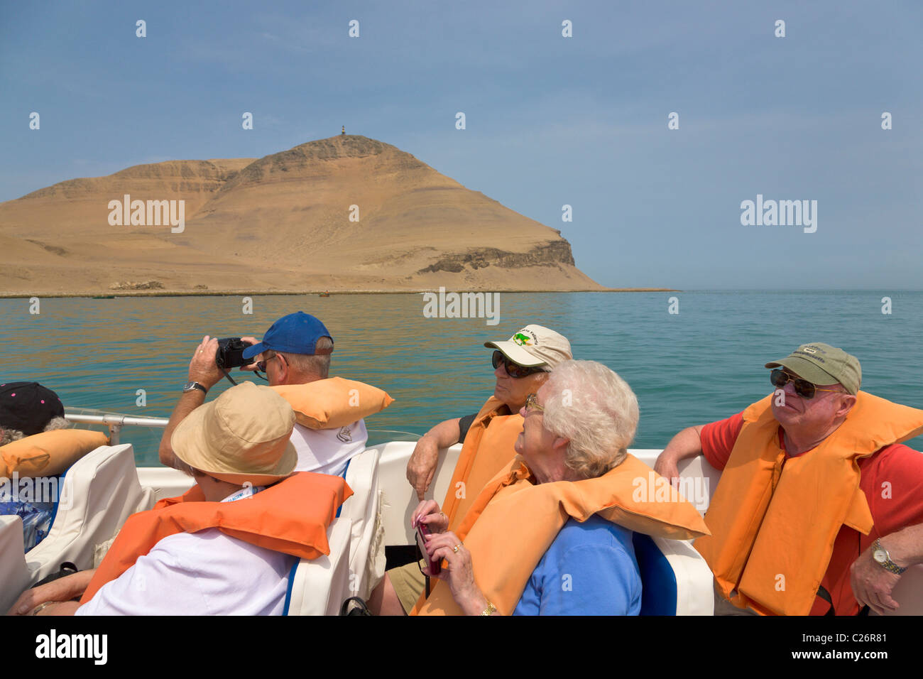 Tourists visiting the Palomino Islands, Callao, Lima, Peru Stock Photo
