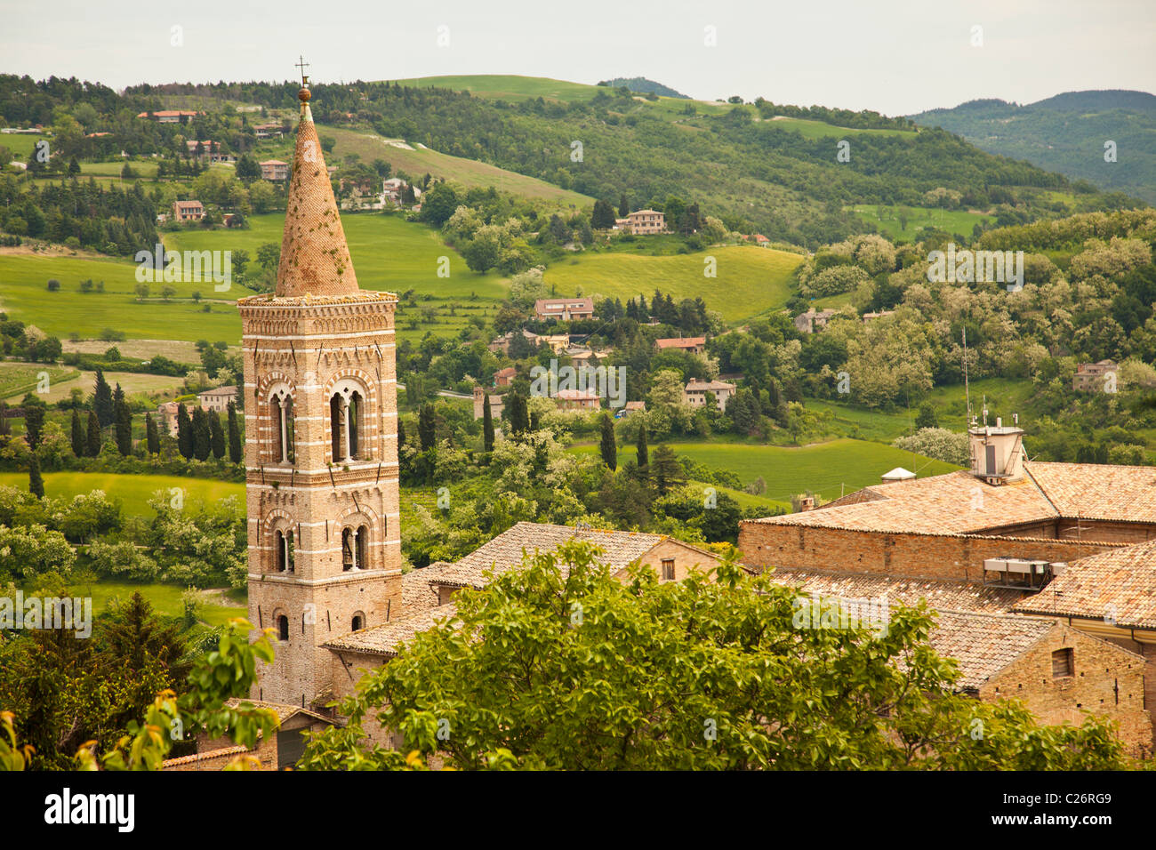 Overlooking the rooftops and countryside of Urbino Italy. Stock Photo